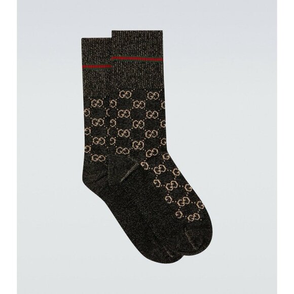 NWT GUCCI SOCKS Black GG LOGO Wool Sz M Web - Picture 1 of 6